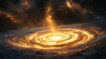 Obraz premium Glowing spiral galaxy with bright core, cosmic dust and stars.