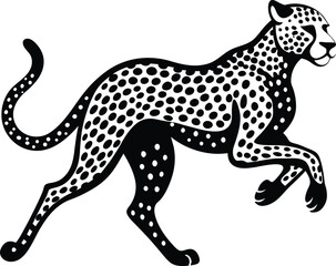 Running Cheetah Black Silhouette Vector Illustration on White Background