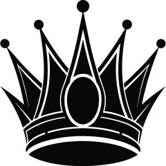 Royal Crown Black Silhouette Vector Illustration on White Background