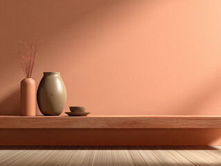 Elegant corner of home with ornaments on wooden platform