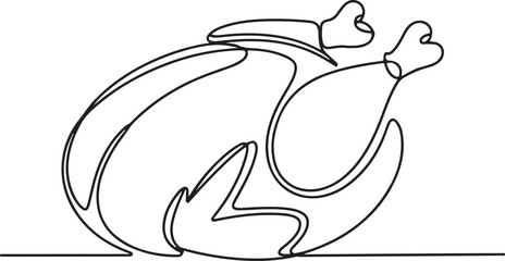 Naklejka premium Whole boiled chicken in continuous one line art style, minimalist food illustration with clean black outline on white background