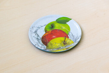 Melamine lid for glass cup or mug on wooden surface.