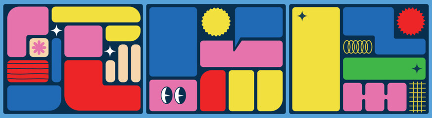 Bento grid web design elements, y2k layouts ,geometric shapes.Trendy set of retro abstract figures.Vector flat illustration