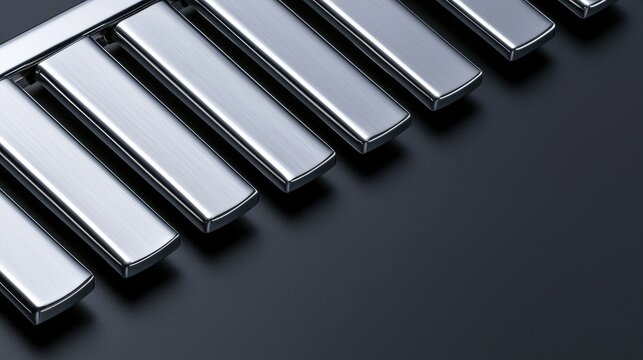 A close-up view of a metallic object with a series of parallel bars.