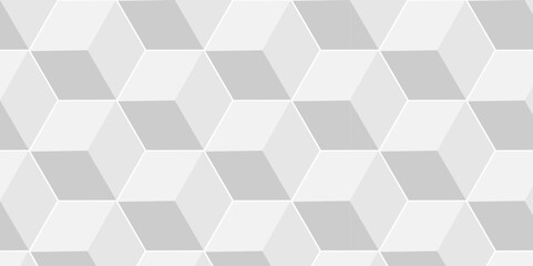 Abstract white cube geometric tile and mosaic wall grid hexagon technology wallpaper design. white, gray geometric block cube structure texture background.	
