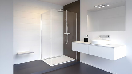 Modern White Bathroom With Glass Shower Enclosure