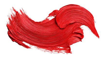 Vivid and textured brush stroke of red acrylic paint, isolated against a transparent background, infusing designs with a bold and artistic flair that captivates the eye