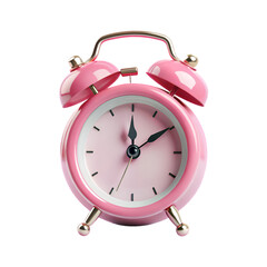 3d pink alarm clock isolated on white background