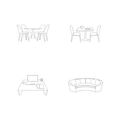 Minimalist line art illustrations of furniture and interior design elements