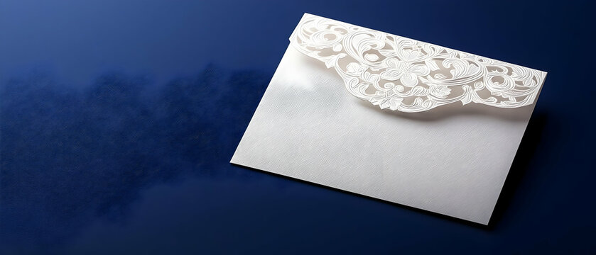 Elegant Lacy White Envelope On Dark Blue Background