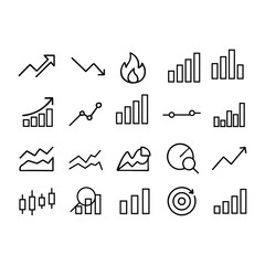 Trending and Analytics line Icon Set – line  Vector Symbols for Data, Charts, Graphs, and Performance Insights.