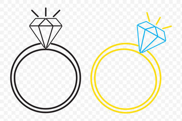 Diamond ring vector set with engagement and wedding designs for romantic use in wedding stationery, branding, and love-themed visuals on Transparent Background. EPS 10.