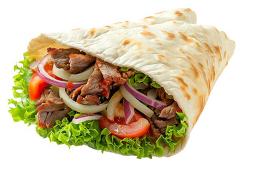 Flavor-packed shawarma wrapped in a warm pita bread with a combination of meat and sauces isolated on transparent background