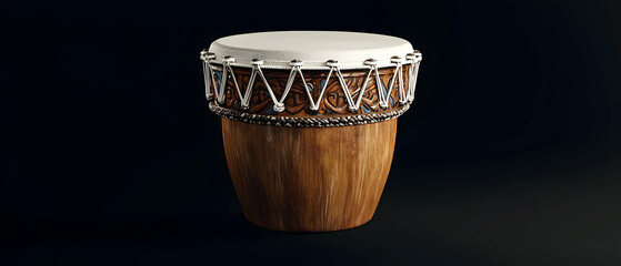 Ornate Wooden Drum On Black Background
