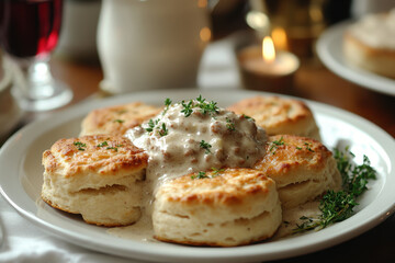 Plate of biscuits with sauce.