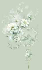 Modern Hand Crafted Geometric Floral and Scroll Motif Art