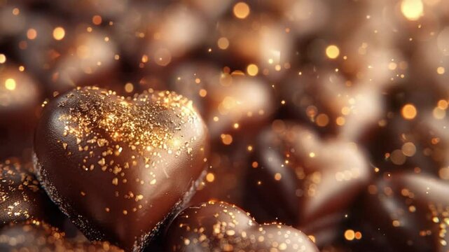Chocolate heart with gold sparkles on valentine's day