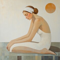 Slim spa woman sitting curled up