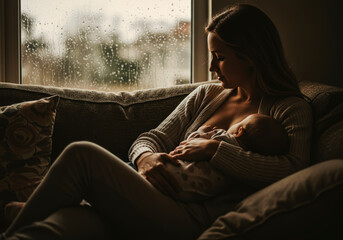 A Mother's Love: Tender Moments of Breastfeeding by the Window on a Rainy Day World Breastfeeding Week