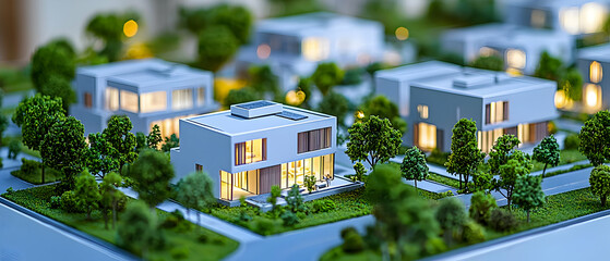 Obraz premium Detailed Architectural Model Of Modern Residential Neighborhood At Night