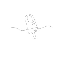 continuous line drawing ice cream stick one line continuous drawing illustration. Hand drawn linear silhouette icon. Minimal outline design element for print, banner, card, flyer, logo, menu.