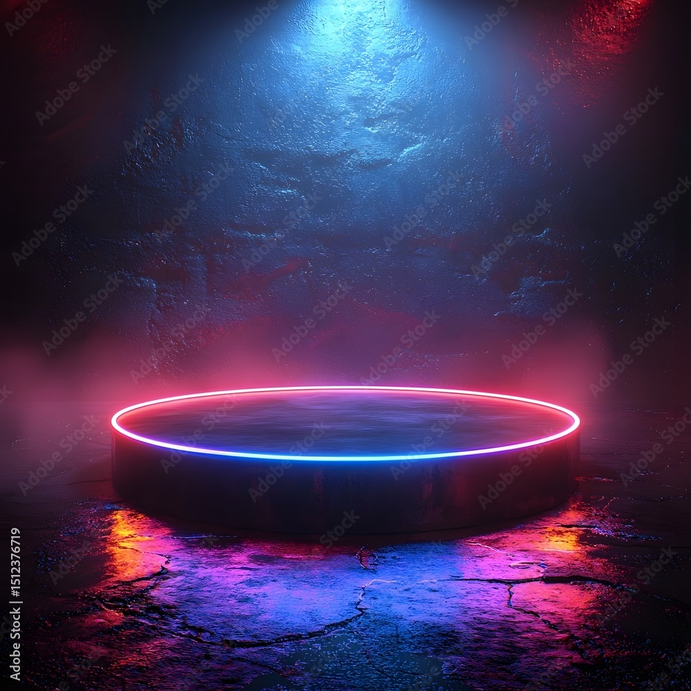 Canvas Prints neon holographic display platform for futuristic product showcase