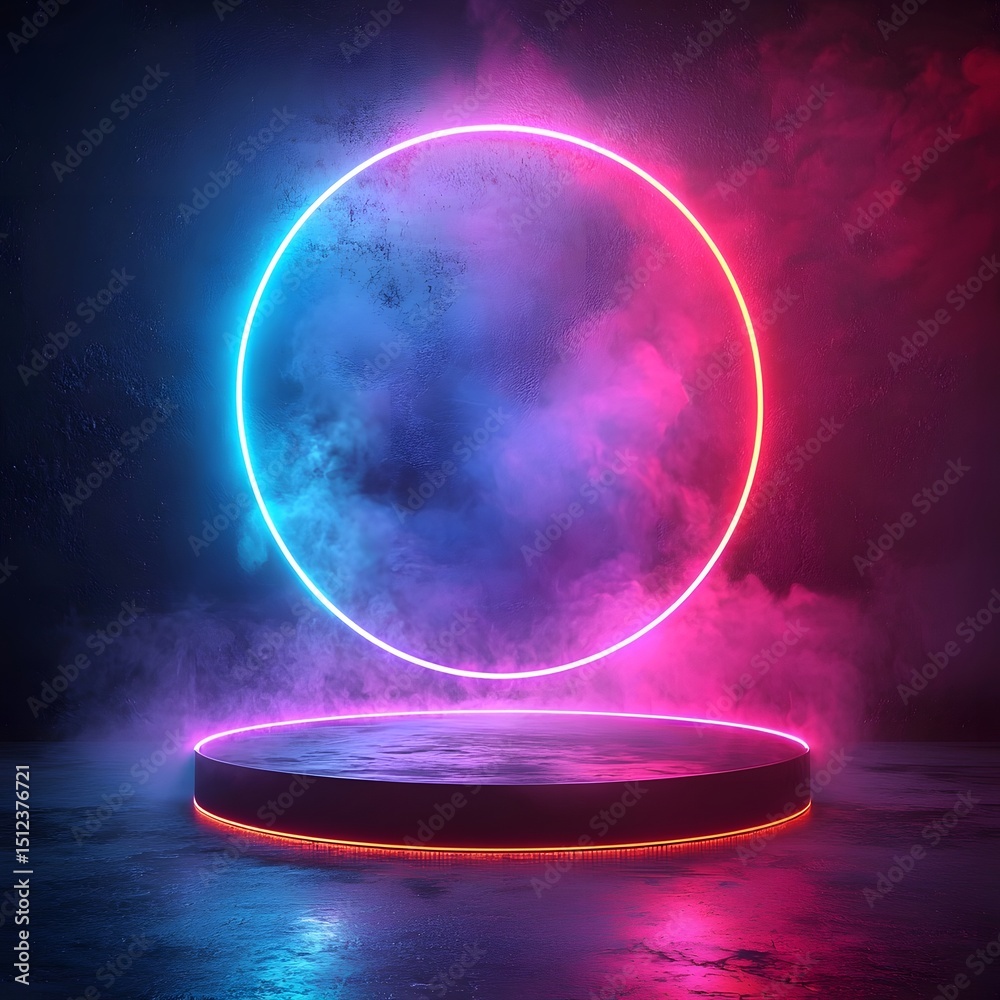 Canvas Prints futuristic neon hologram product display platform