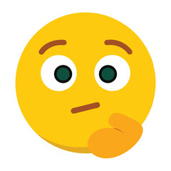 Yellow emoji with hand on chin and raised eyebrow vector illustration