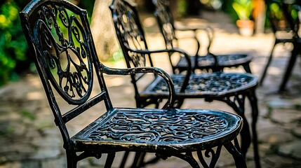 Blurred foreground of sidewalk cafe furniture with gentle warm light bokeh creating a dreamy outdoor scene