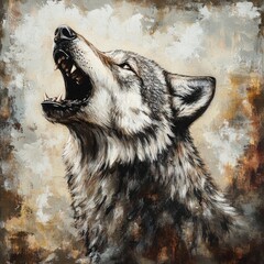 Grunge Painting Of Howling Wolf