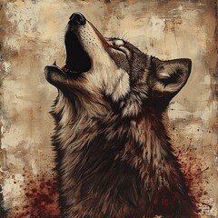 Grunge Painting Of Howling Wolf