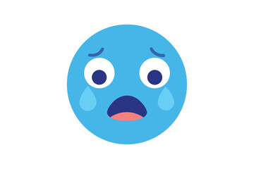 Crying emoji face with big blue tears vector illustration
