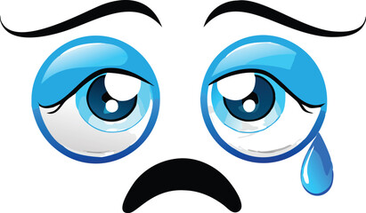 Crying emoji face vector illustration with big blue tears
