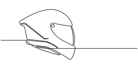 Continuous line drawing representing a motorcycle helmet. Sport Helmet Black Stroke Linear Icon. Continuous line vintage helmet line art vector illustration with background editable stroke.