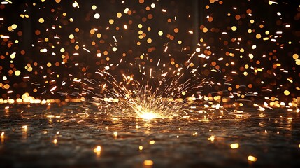 Close-up of welding process with bright molten sparks falling dynamically in an industrial setting