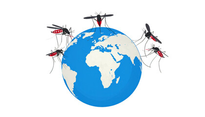 Naklejka premium Mosquitoes Spreading Disease Around the Global Map Illustration