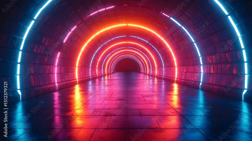 Canvas Prints futuristic neon tunnel with infinite reflections