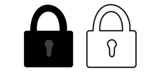 Lock icon. Locked black line icon set. Vector Illustration.