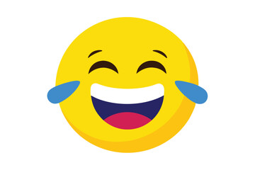 Joyful yellow emoji with tears of joy comic style vector illustration