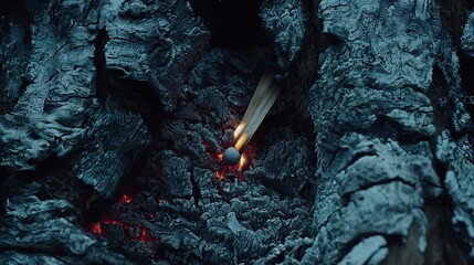 Obraz premium Sharp close-up of a wooden match catching fire with bright flame tips and burnt wood texture vividly displayed