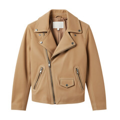 Beige leather motorcycle jacket isolated on transparent background