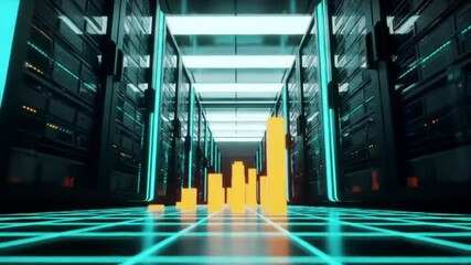 Futuristic Data Center with Glowing Bar Graph Visualizing Digital Growth and Analytics - Powered by Adobe