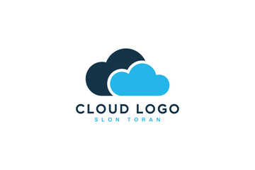 Modern Cloud Technology Logo with Blue and Navy Overlapping Clouds