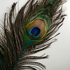 Fototapeta premium Peacock feather isolated on white backgr