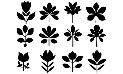 Stylized Black Flower Silhouette Collection for Branding and Packaging Design