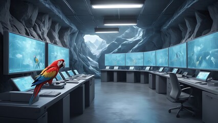 Parrot in the snow and ice