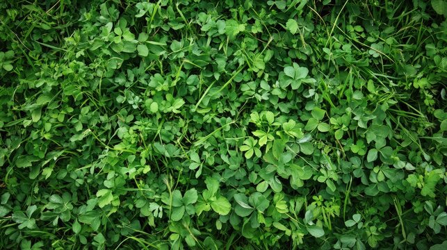 Top-down view of a cover crop field grown thick to break up and enrich previously overused farmland