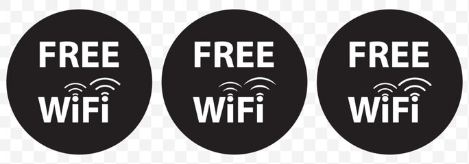 Fototapeta premium Wifi vector icon set in black and White colors. Wifi art vectors and Set of black wifi icon silhouette collections on Transparent Background. EPS 10.
