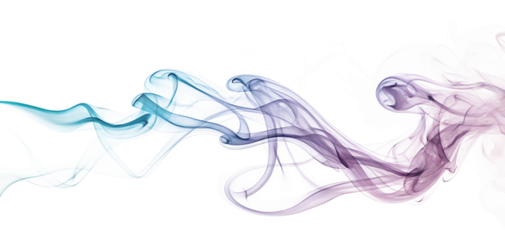 Abstract blue purple smoke swirls design element isolated on transparent background