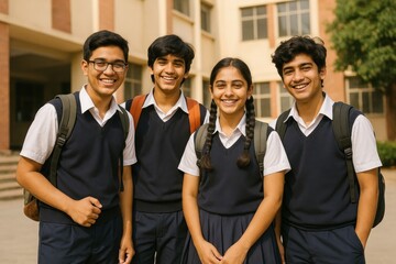 Fototapeta na wymiar Smiling students in school uniforms